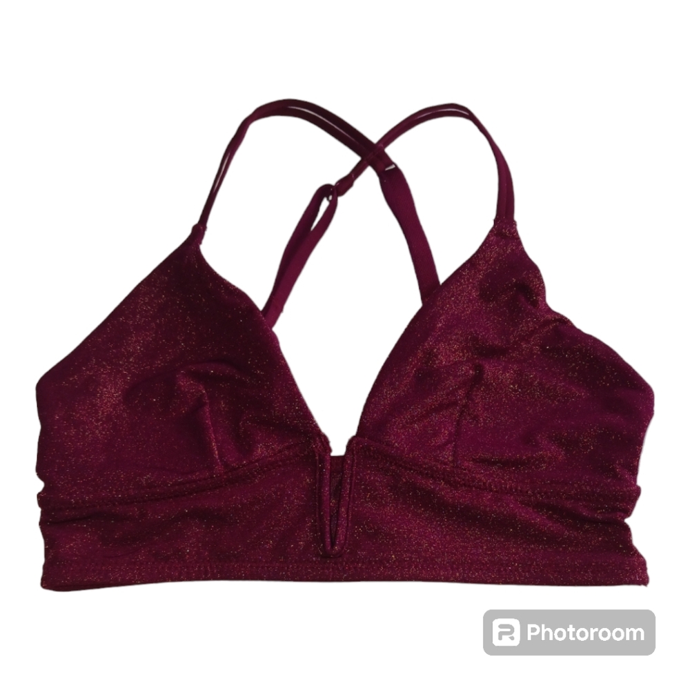 NWT Auden Burgundy Gold Glitter V Neck Bralette XS - 32A-32B